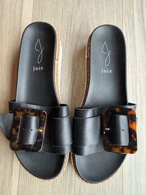 Joie Women's Black Lyla Genuine Leather Platform Sandals Size 8.5